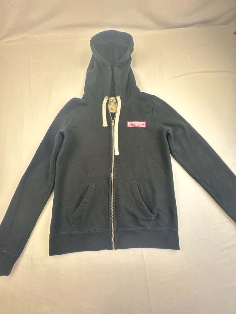 Hollister Southern California Black Full-Zip Hoodie with Pink Logo Patch
